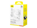 Cargador de pared - Baseus PALM, 30W, USB y Tipo C, Carga rápida, Tamaño extrapequeño, Carga simultánea, Control inteligente de temperatura, Blanco