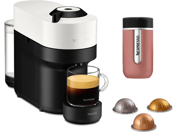 Cafetera de cápsulas - Krups Vertuo Pop, Incluye Travel Mug, 0.56l, 1500W, 4 tipos de Café, Blanco