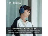 Auriculares inalámbricos - Sony WH-CH735NW, Noise Cancelling, 75h, Carga Rápida, Plegable, Bluetooth, Llamadas nítidas con IA, Blanco