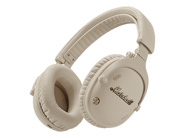 Auriculares inalámbricos - Marshall Monitor III, 100 h Autonomía, Cancelación activa de ruido y modo Transparencia, Plegable, Crema