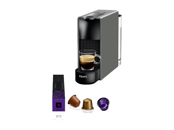 Cafetera de cápsulas - Nespresso® Krups XN110B Essenza Mini, 1310 W, 19 Bar, 0.6 L, Calentamiento en 25 s, Apagado automático, Gris