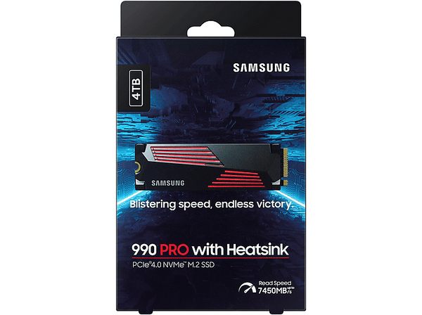 Disco duro SSD interno 4 TB - Samsung 990 PRO Heatsink, M.2, PCI Express 4.0, V-NAND, TLC, NVMe 2.0, Negro