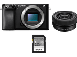 Cámara EVIL - Sony  Kit Alpha 6100 (ILCE6100L) + Objetivo  SELP16502 + Tarjeta SD 64GB, 24.2MP, Wi-Fi