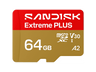 Tarjeta Micro SD - SANDISK Extreme PLUS, 64 GB, Hasta 200 MB/s de lectura, 5K y 4K UHD, V30, A2, U3, UHD-I, Adaptador SD, Oro