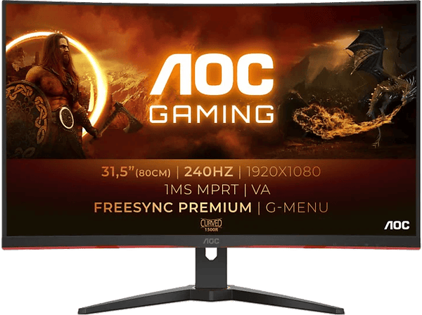 Monitor gaming - AOC C32G2ZE, 31.5 ", Full-HD, 1 ms, 240 Hz, DisplayPort, HDMI, 178 °, Negro