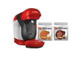 Cafetera de cápsulas - Bosch Tassimo Style TAS113EC, 3.3 bar, 0.7 l, 1.400 W, Intellibrew, Regalo 2 Packs Café Marcilla, Sostenible, Rojo