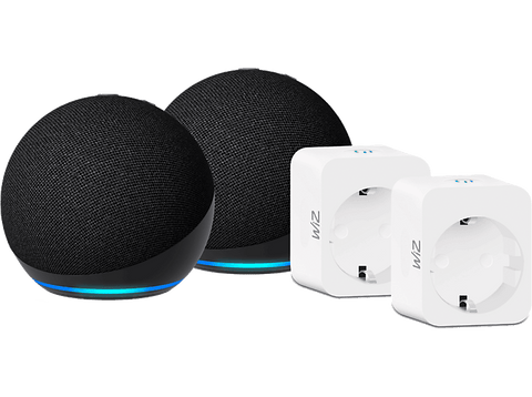 Altavoz inteligente - Amazon Echo Dot (5. Gen 2022) + Plug Wiz, Pack 2 Echo Dot + 2 Enchufes Inteligentes WiZ, Controlador de Hogar, Negro
