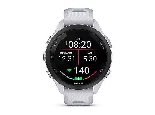 Reloj deportivo - Garmin Forerunner 265S, Blanco/Verde, 18mm, Pantalla Táctil AMOLED 1.1", 15 días Autonomía, Morning Report, 8GB