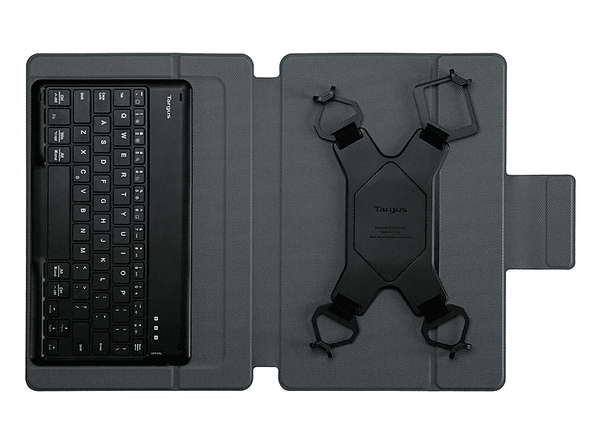 Funda con teclado - Targus THZ998ES, Para Tablets de 9,5 a 11,5", 100 días Autonomía, Teclado Bluetooth 5.0 desmontable, Rotación 360°, Negro