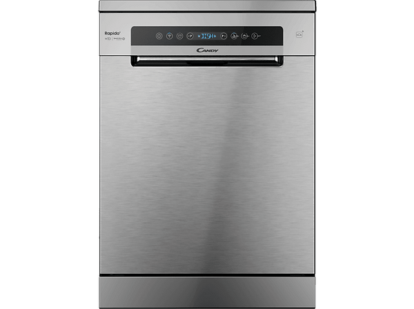 Lavavajillas - Candy Rapido' CF 5C7F1X, 15 servicios, 8 programas, Inicio Diferido, Motor Inverter, 60 cm, Conectividad Wi-Fi, Inox