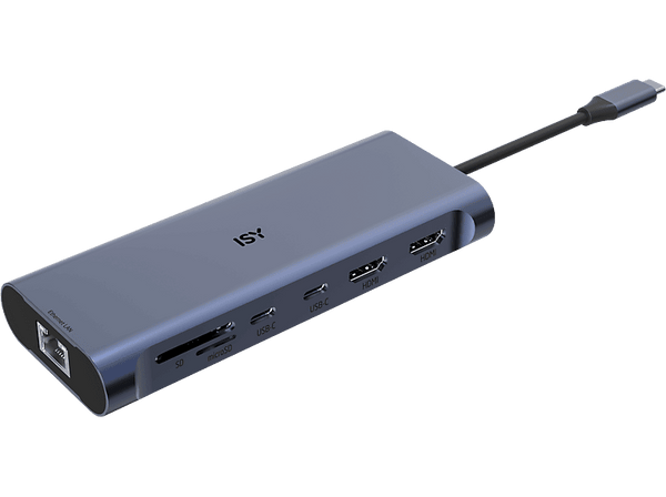 Hub - Isy IAD-1030, USB A, USB C, HDMI, SD y microSD, Carga USB-C hasta 100W, Plata