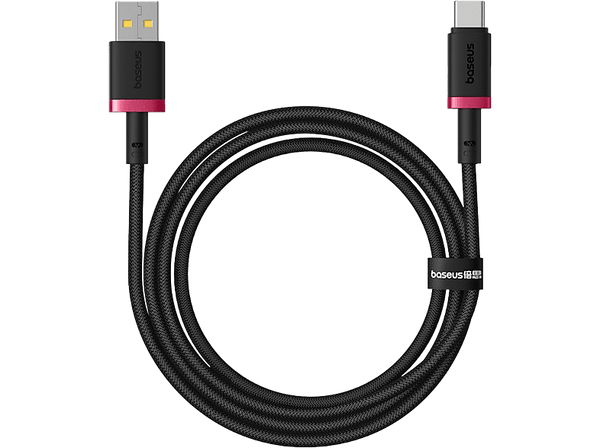 Cable USB - Baseus Dura, USB a USB-C, 100 cm, 60W, Carga rápida, Ultrarresistente, Negro y Rojo