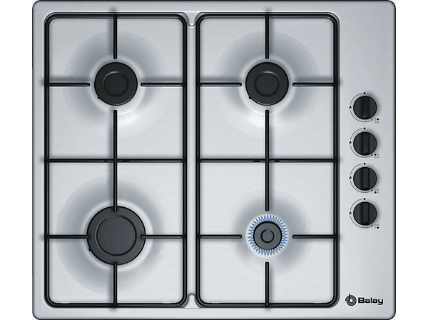 Placa gas - Balay 3ETX464MB, 4 zonas, Gas butano, 60 cm, Gas Stop, Inox