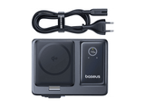 Docking station - Baseus NOMOS 5 en 1, Con carga inalámbrica Qi2, 140W, Cable retráctil y pantalla digital, 5 dispositivos a la vez, Universal, Black