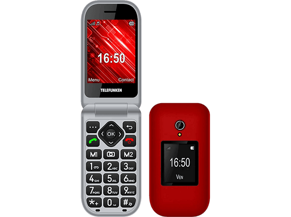 Móvil - Telefunken S460, 32 MB RAM, 1000 mAh, 2G, Tarjeta SD, Teclas extra grandes, Botón SOS, Rojo