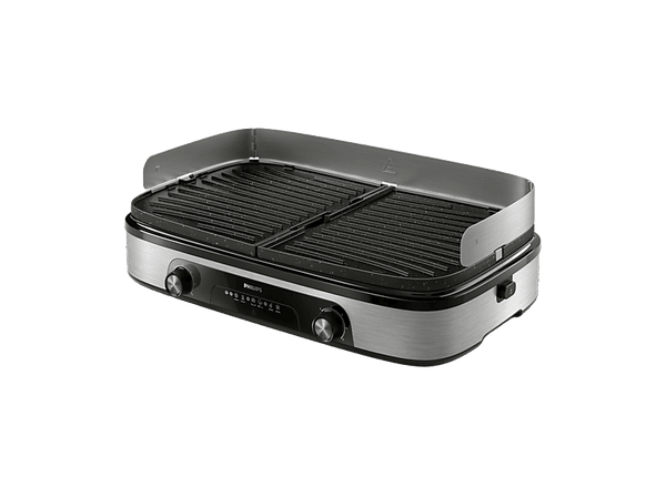 Grill - Philips Grill 5000 2400W Dual Zone HD6222/90, Placas reversibles, 2 zonas grill, Protector salpicaduras, Piedra Maifan, 1400 cm2, 2400W, Negro