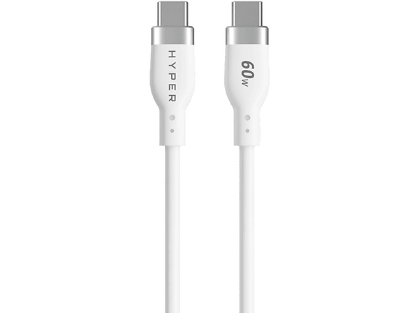 Cable adaptador - Hyper HJ4011BKGL, Universal, Silicona, 1.5m, 60 W, 480 Mbit/s, USB-C a USB-C, Blanco