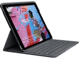 Funda con teclado - Logitech Slim Folio, Bluetooth, para iPad 2019 10.2, Teclas de acceso directo, Tres modos de uso, Batería hasta cuatro años, Gris