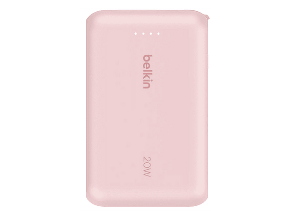 Powerbank - Belkin BPB021hqPK, 10000 mAh, 1x USB-C, Cable Integrado, Carga Rápida, 20W, Rosa