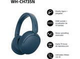 Auriculares inalámbricos - Sony WH-CH735NL, Noise Cancelling, 75h, Carga Rápida, Plegable, Bluetooth, Llamadas nítidas con IA, Azul