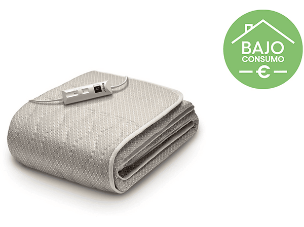 Manta eléctrica - Daga Sueño Cálido, 2 Niveles, 50 W, 150x80 cm, Mando separable, Lavable, Gris