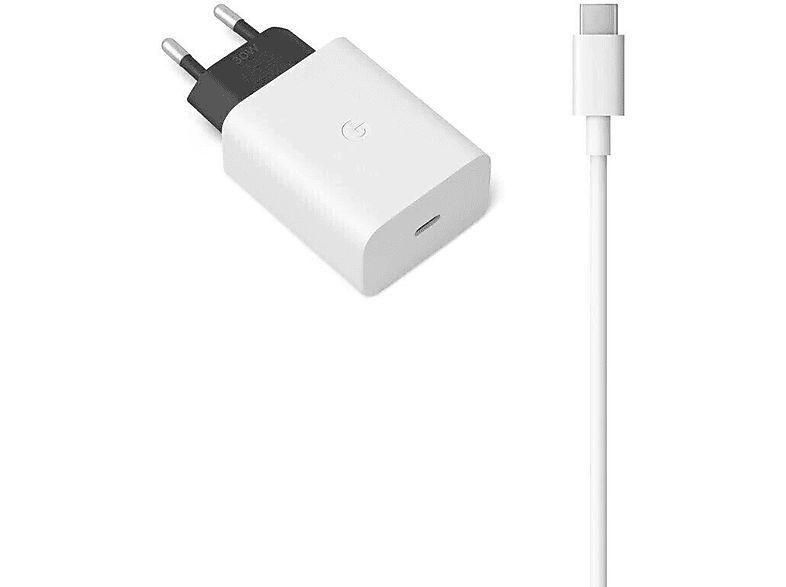 Cargador - Google Pixel 30W USB-C con Cable USB-C (GA02275-EU), Compatible con dispositivos con carga USB-C, Carga rápida, Clearly White