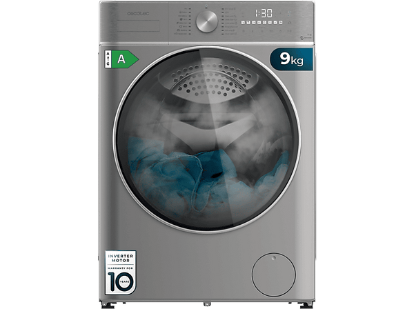 Lavadora carga frontal - Cecotec Bolero DressCode 9800 Inverter  Steel A, 9 kg, 1400 rpm, Motor Inverter Plus, Carga automática, Display táctil, White