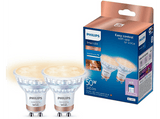 Bombilla inteligente - Philips PHI WFB 50W GU10 GLASS 927-65 TW 2PF/6, Luz blanca fría, Pack 2, Blanco