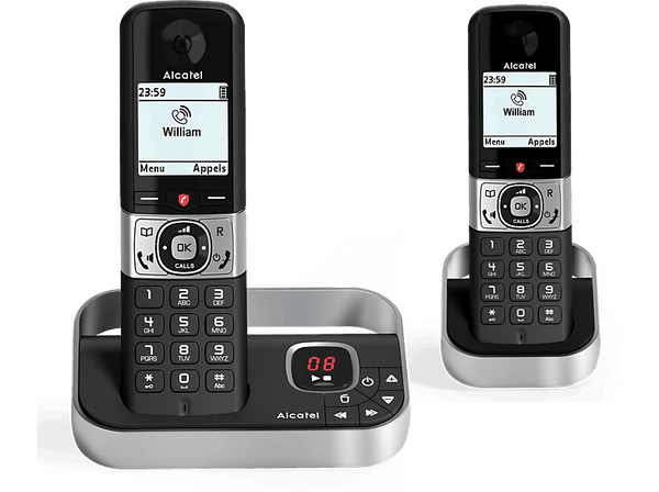 Teléfono - Alcatel F890, Duo, Inalámbrico, Contestador, Bloqueo de llamadas, Agenda para 200 contactos, Manos libres, Negro