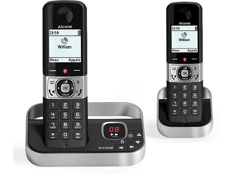 Teléfono - Alcatel F890, Duo, Inalámbrico, Contestador, Bloqueo de llamadas, Agenda para 200 contactos, Manos libres, Negro
