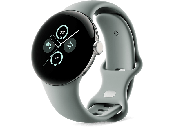 Smartwatch - Google Pixel Watch 2, 41 mm AMOLED, GPS, Android, Caja aluminio oro champagne, Correa deportiva verde liquen