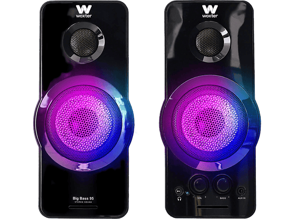Altavoces con cable - Woxter Big Bass 95 RGB, Audio jack de 3.5mm, USB, Conector de audio adicional, 20W, Negro
