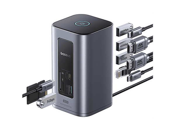 Docking station - Baseus Nomos NU I Air Spacemate 12-en-1, Pantalla 4k, Ultrarrápido 10 Gbps y 100W, Gris space