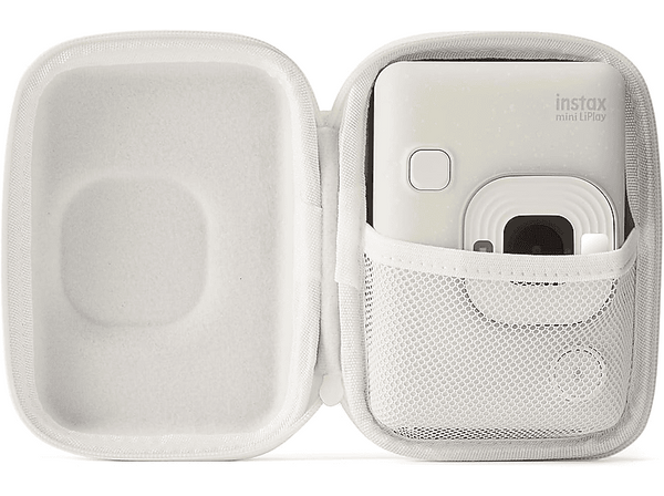 Funda cámara - Fujifilm Instax Mini Liplay Case, Terciopelo, Cierre de Cremallera, Misty White