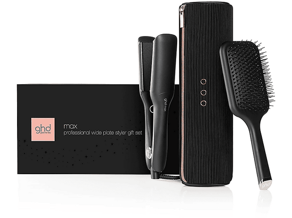 Plancha de pelo - ghd Styler max, Cerámica, 185 °C, Placas anchas de 42mm, Regalo cepillo y estuche, Negro