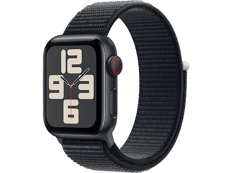APPLE Watch SE (2023), GPS+CELL, 40 mm, Caja de aluminio medianoche, Vidrio delantero Ion-X, Correa Sport Loop medianoche