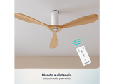 Ventilador de techo - Cecotec EnergySilence 5400 Classic, Motor DC 40 W, Mando, 6 velocidades, Temporizador 8h, 3 aspas, Blanco y madera clara