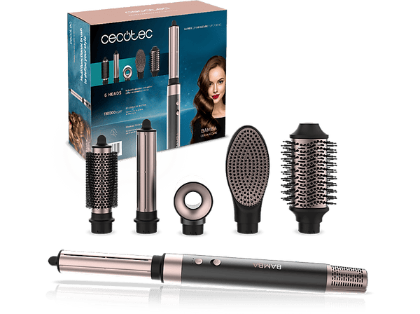 Moldeador - Cecotec Bamba CeramicCare, Tecnología iónica, 6 en 1, 2 velocidades, 3 temperaturas, 6 accesorios, Rose Gold