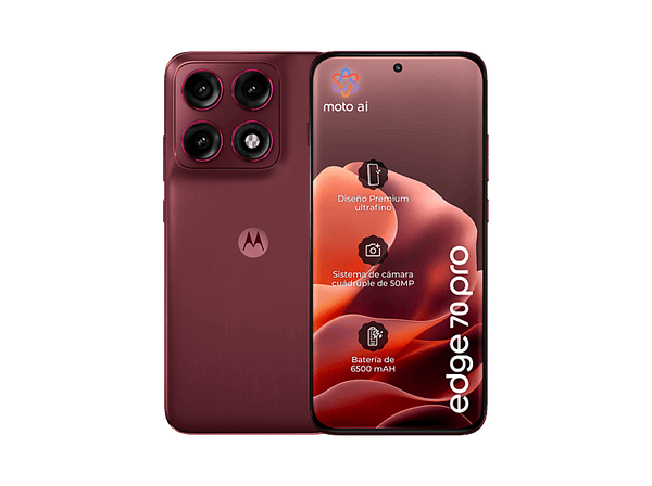 Móvil - motorola edge 70 pro, Zinfandel, 512GB, 12GB RAM, 6.78" Extreme AMOLED, MediaTek Dimensity 8500 Extreme, 6500 mAh