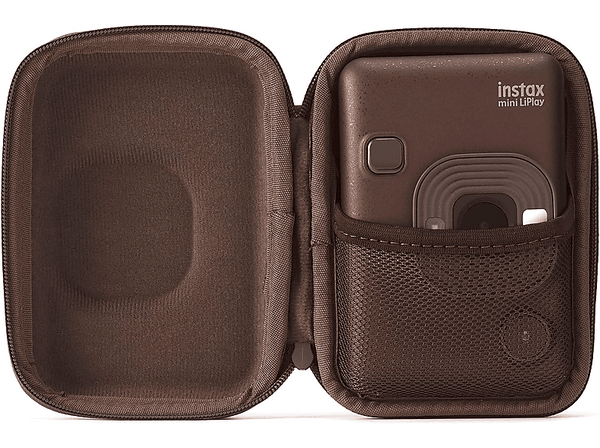 Funda cámara - Fujifilm Instax Mini Liplay Case, Terciopelo, Cierre de Cremallera, Bronze