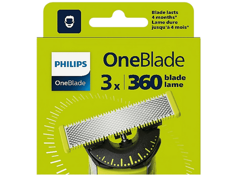 Recambio para afeitadora - PHILIPS One Blade QP430_50, x3 cuchillas flexibles 360 grados, uso en cara y cuerpo, recorta, perfila y afeita
