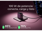 Cargador de pared - Baseus PicoGo AH22,  100W, USB-C, Carga ultrarrápida simultánea, Triple puerto, Pantalla inteligente, Con cable 1m, Dark Cherry
