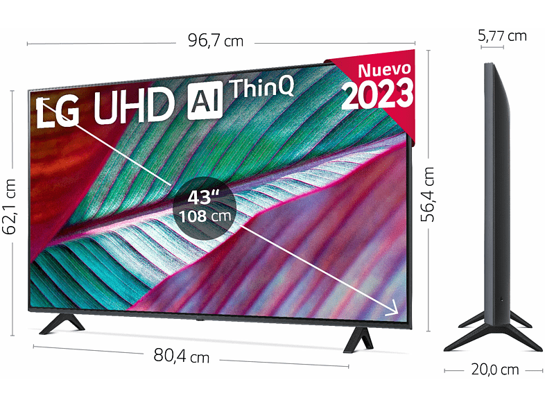 TV LED 43 - LG 43UR78006LK, UHD 4K, Inteligente α5 4K Gen6, Smart TV, DVB-T2 (H.265), Grafito
