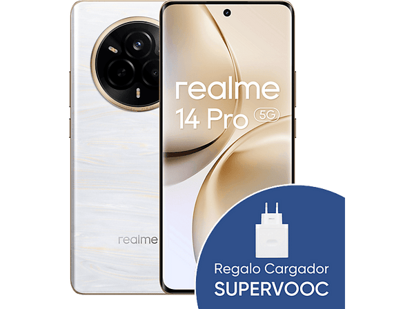 Móvil - realme 14 Pro, Blanco, 256 GB, 8 GB RAM, 6.77"; De visión Curva, 120 Hz, MediaTek Dimensity 7300E, 6000 mAh
