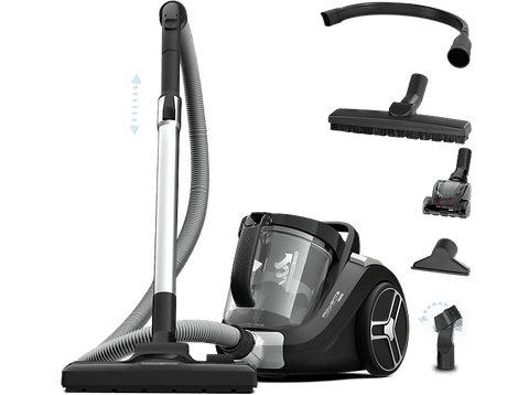 Aspirador sin bolsa - Rowenta Compact Power XXL RO4B75, 900W, 2.5 L, Filtración Ciclónica 3 niveles, Radio acción 8.8 m, 75 dB(A), Kit Limpieza, Negro