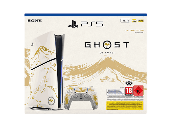 Consola - Sony PS5 Slim Standard (Edición GOLD limitada: Ghost of Yōtei), 1 TB SSD, 4K, 1 mando, Chasis D + Código de descarga de juego Ghost of Yōtei
