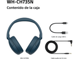 Auriculares inalámbricos - Sony WH-CH735NL, Noise Cancelling, 75h, Carga Rápida, Plegable, Bluetooth, Llamadas nítidas con IA, Azul