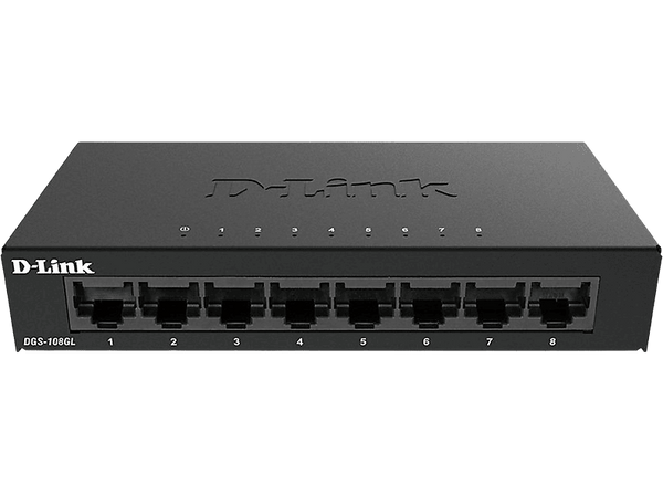 Switch - D-Link DGS-108GL, 8 puertos, Sin gestión, Gigabit Ethernet LAN RJ-45, Plug&Play, Negro