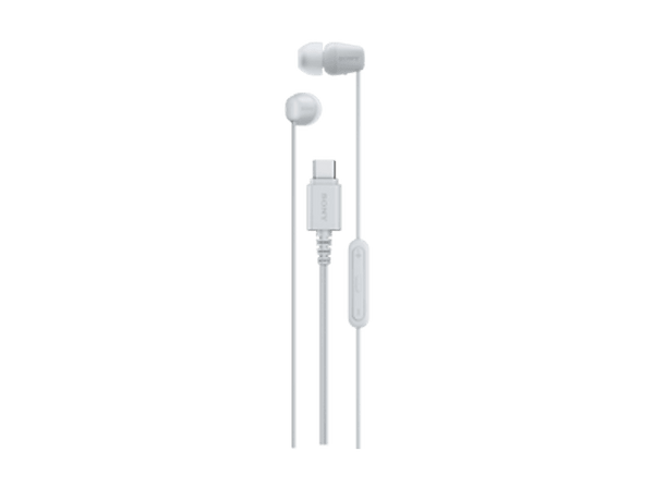 Auriculares de botón - Sony IER‑EX15C, con Micrófono, USB-C, iPhone/Android/Portátil/PC, Ligero, Graves potentes, Ideal para viajar/uso diario, Blanco