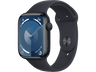 Apple Watch Series 9 (2023), GPS, 45 mm, Gesto de doble toque, Caja de aluminio medianoche, Correa deportiva medianoche, Talla S/M